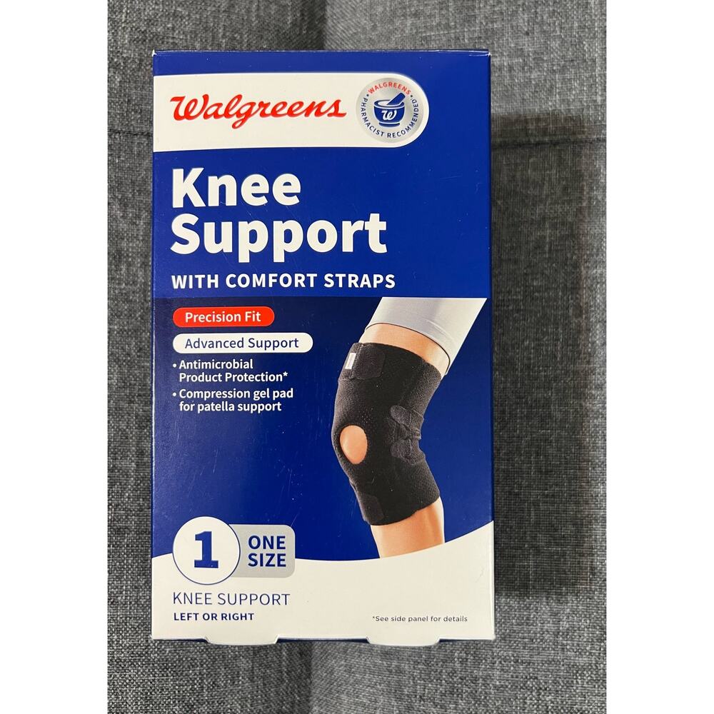 Knee Support with Comfort Straps One Size Black‎ Left or Right Gel Pad Support